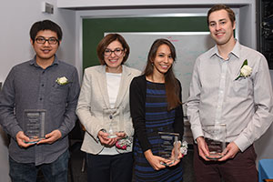 Award recipients (from left): Dachuan Zhang, Veronika Miskolci, Fanny Cazettes and Philip Campbell