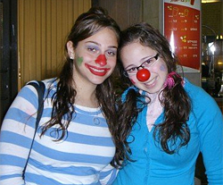Barrie (left) with clowning partner, in Israel