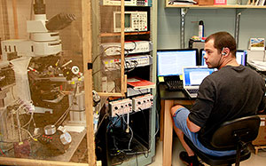 Einstein student David Hunt, in the lab