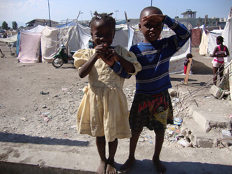Haiti earthquake aftermath: Two children in a camp located on the fringes of Delmas 2 district in Port-au-Prince, Haiti