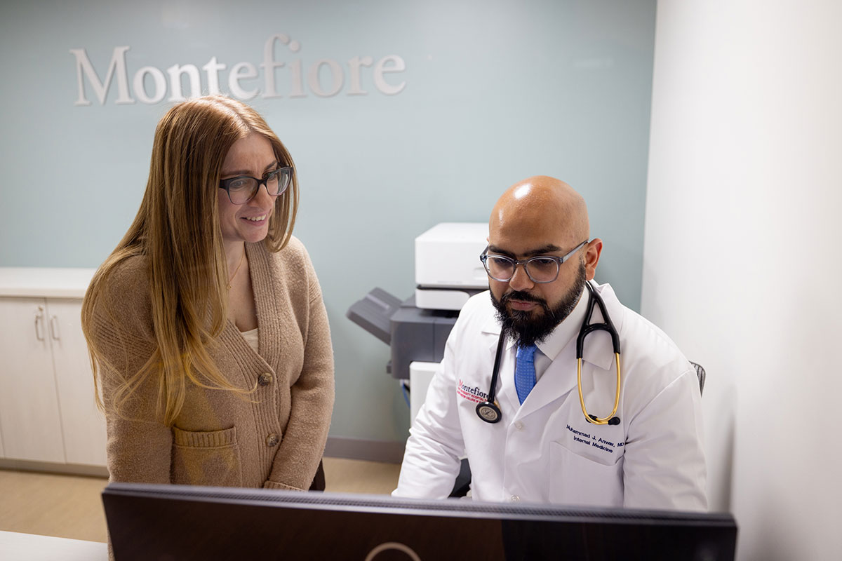 Dr. Anwar with Eva Pabafikos, practice manager for our 1180 Morris Park Avenue location, home to the Student Health Clinic as well as weight management, endocrinology, and nephrology services for all patients.