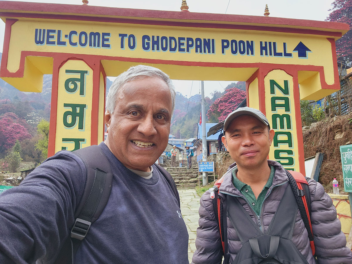 Dr. Ramesh guide Chitra Gurung beginning the four-day trek to Poon Hill to see Annapurna I, II, III, IV.