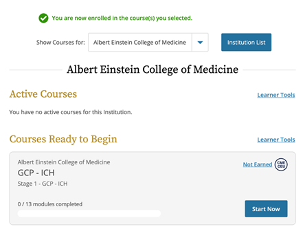 CITI Active Courses Screenshot