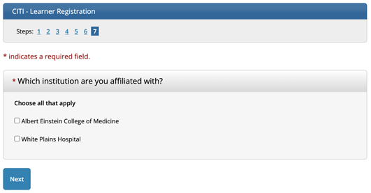CITI Institution Screenshot