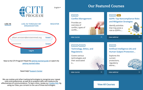 CITI Login Screenshot
