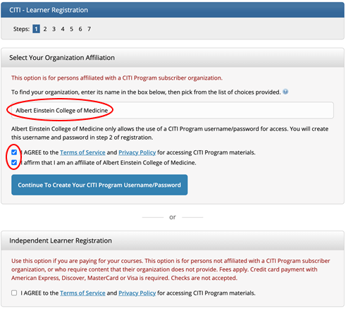 CITI Organization Screenshot