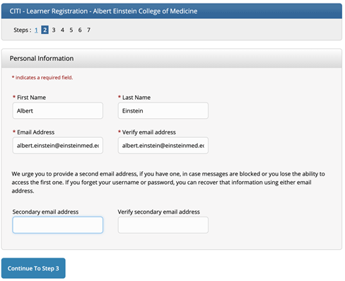 CITI Username Screenshot